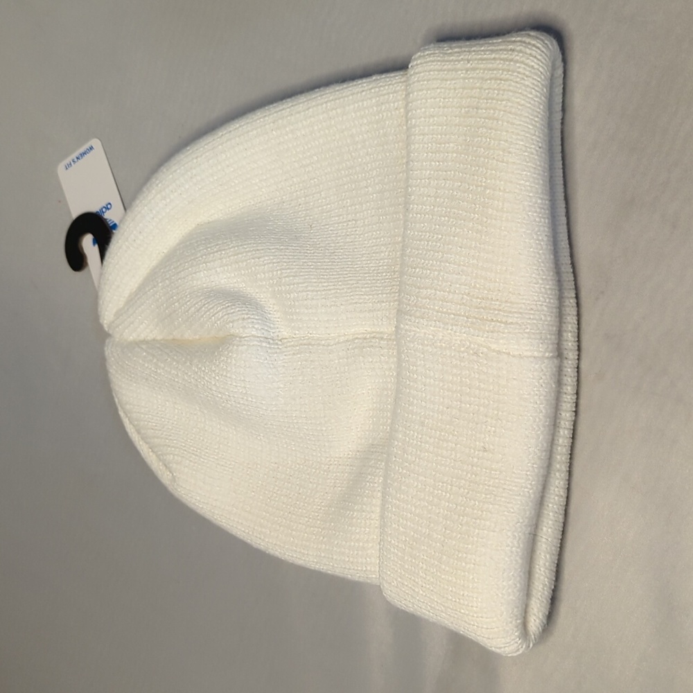 Adidas White Knit Hat Beanie Folded Cuff Trefoil Logo - Picture 2 of 4